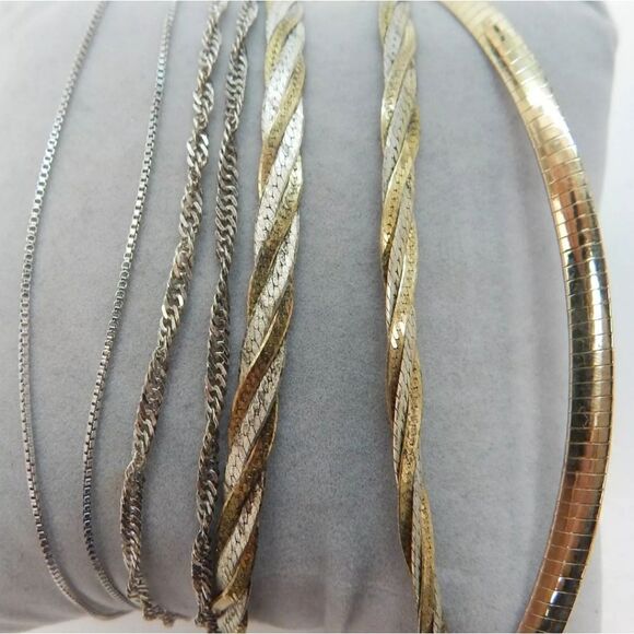 925 & Vermeil Omega Braided Herringbone Box & Singapore Chain Variety 29.2g - Picture 1 of 7